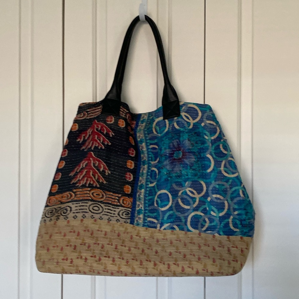 Kantha quilted large tote bag.